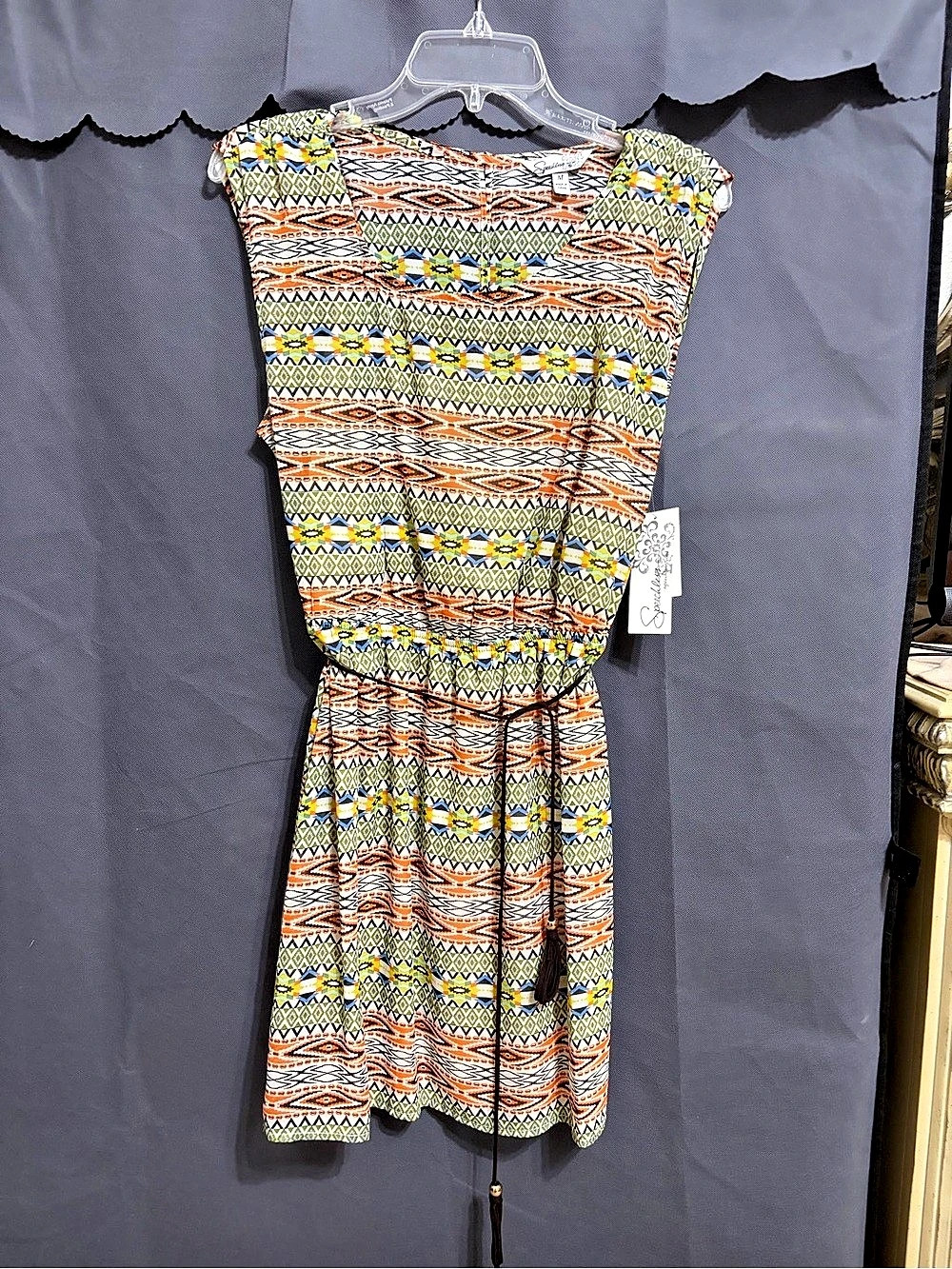 Speechless Geometric Mini Dress in Orange & Green Size Medium NWT
